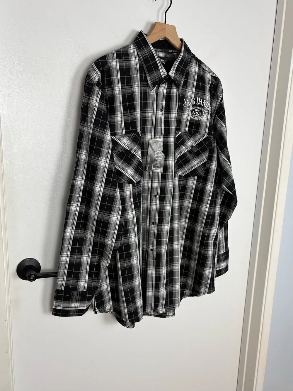 BOOT BARN BARELY WALKER JACK DANIEL'S PLAID PRINT LONG SLEEVE SNAP WESTERN SHIRT